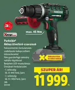 Lidl PARKSIDE Akkus ütvefúró-csavarozó ajánlat