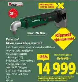 Lidl PARKSIDE Akkus sarok ütvecsavarozó ajánlat