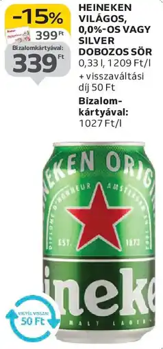 Auchan Heineken világos, silver dobozos sör ajánlat