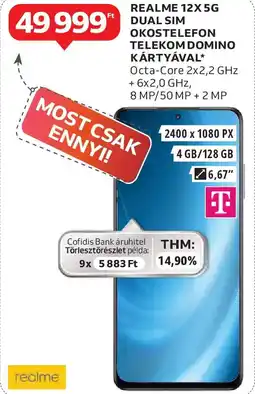 Auchan Realme 12X 5G Dual Sim Okostelefon telekom domino kártyával ajánlat
