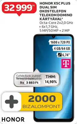Auchan Honor X5C Plus Dual Sim okostelefon telekom domino kártyával ajánlat