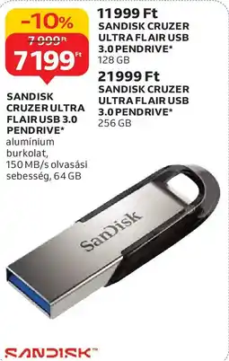 Auchan Sandisk Cruzer Ultra Flair USB 3.0 Pendrive ajánlat