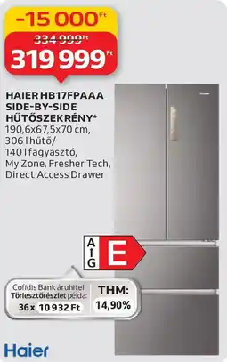 Auchan Haier HB17FPAAA Side-By-Side hűtőszekrény ajánlat