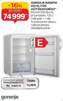 Auchan Gorenje R492PW Egyajtós hűtőszekrény ajánlat