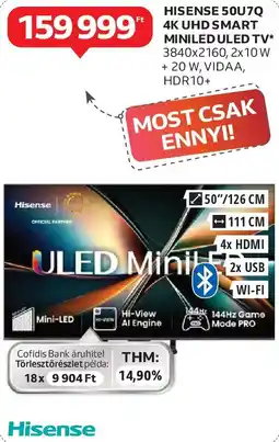 Auchan Hisense 50U7Q 4K UHD Smart MiniLED ULED TV ajánlat