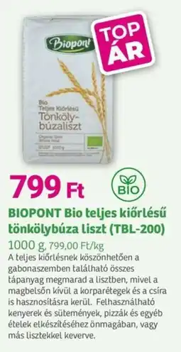 Herbaház BIOPONT Bio teljes kiőrlésű tönkölybúza liszt (TBL-200) ajánlat