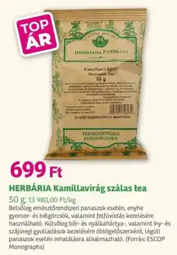 Herbaház HERBÁRIA Kamillavirág szálas tea ajánlat