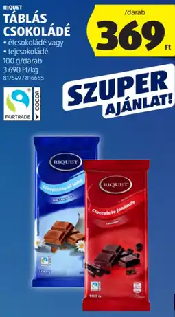 ALDI Riquet Táblás csokoládé ajánlat