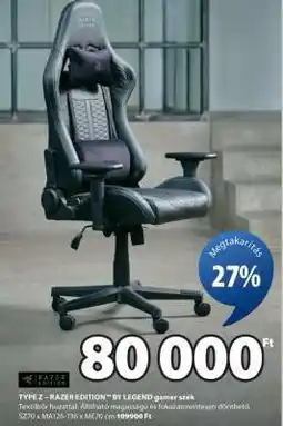 JYSK TYPE Z – RAZER EDITION BY LEGEND gamer szék ajánlat