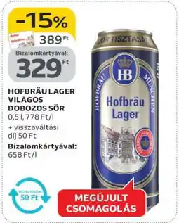 Auchan Hofbräu Lager Világos Dobozos Sör ajánlat