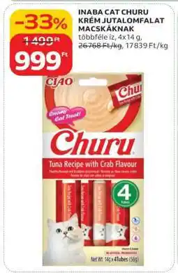 Auchan INABA CAT CHURU KRÉMJUTALOMFALAT MACSKÁKNAK ajánlat
