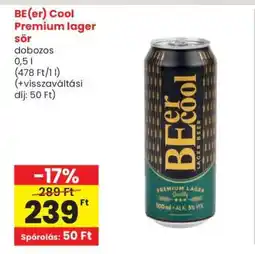Spar BE(er) Cool prémium lager sör ajánlat
