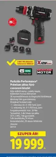 Lidl PARKSIDE PERFORMANCE Prémium akkus fúró-csavarozó készlet ajánlat