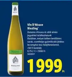 Lidl VIN D'ALSACE Riesling ajánlat