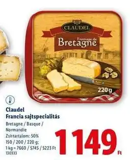 Lidl Claudel Francia sajtspecialitás ajánlat