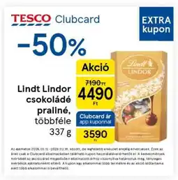 Tesco Lindt Lindor csokoládé praliné, többféle 337 g ajánlat