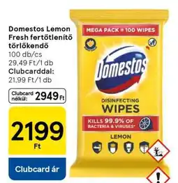 Tesco Domestos Lemon Fresh fertőtlenítő törlőkendő ajánlat