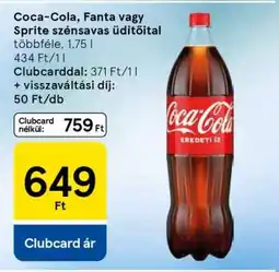 Tesco Coca-Cola, Fanta vagy Sprite szénsavas üdítőital ajánlat