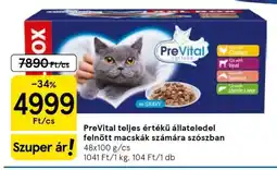 Tesco PreVital teljes értékű állateledel felnőtt macskák számára szószban ajánlat