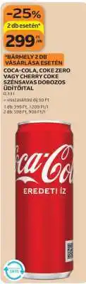 Auchan Coca-Cola, Coke Zero vagy Cherry Coke szénsavas dobozos üdítőital ajánlat