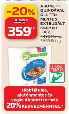 Auchan ABONETT QUINOÁVAL GLUTÉNMENTES EXTRUDÁLT KENYÉR ajánlat