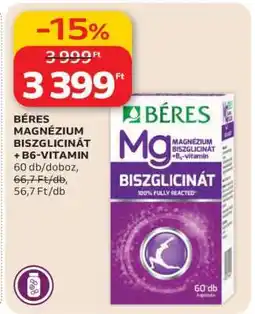 Auchan BÉRES MAGNÉZIUM BISZGLICINÁT + B6-VITAMIN ajánlat