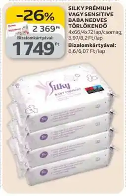 Auchan SILKY PRÉMIUM VAGY SENSITIVE BABA NEDVES TÖRLŐKENDŐ ajánlat