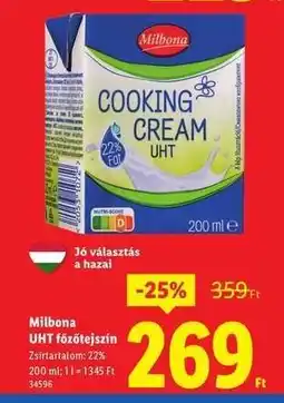 Lidl MILBONA UHT főzőtejszín ajánlat