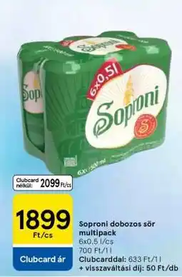 Tesco Soproni Dobozos Sör Multipack ajánlat