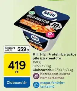 Tesco Milli High Protein barackos pite ízű krémtúró ajánlat