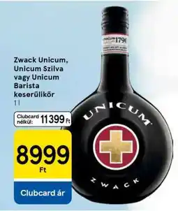 Tesco Zwack Unicum, Unicum Szilva vagy Unicum Barista keserűlikőr ajánlat