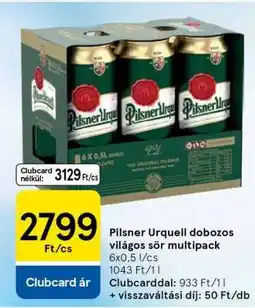 Tesco Pilsner Urquell dobozos világos sör multipack ajánlat