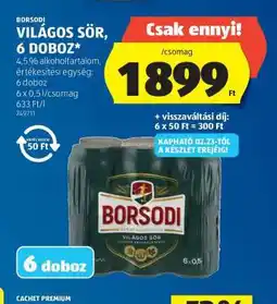 ALDI Borsodi Világos Sör, 6 doboz ajánlat