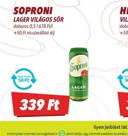 CBA SOPRONI LAGER VILÁGOS SÖR ajánlat