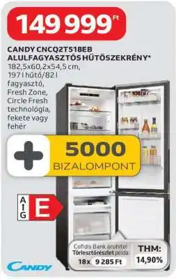 Auchan CANDY CNCQ2T518EB Alulfagyasztós Hűtőszekrény ajánlat