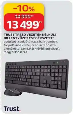 Auchan TRUST TREZO VEZETÉK NÉLKÜLI BILLENTYŰZET ÉS EGÉRSZETT ajánlat