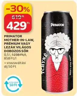 Auchan PRIMATOR MOTHER-IN-LAW, PRÉMIUM VAGY LEZÁK VILÁGOS DOBOZOS SÖR ajánlat