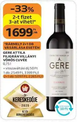 Auchan GERE ATTILA FILIGRÁN VILLÁNYI VÖRÖS CUVÉE ajánlat