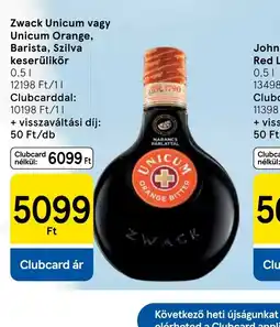 Tesco ZWACK UNICUM keserűlikőr ajánlat