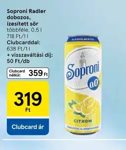 Tesco Soproni Radler dobozos sör ajánlat