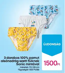 Pepco 100% pamut alsónadrág szett fiúknak Sonic mintával ajánlat