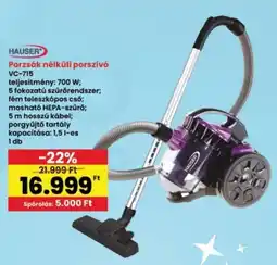 Interspar HAUSER Porzsák nélküli porszívó VC-715 ajánlat
