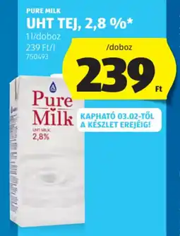 ALDI Pure milk UHT tej, 2,8 % ajánlat