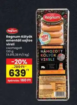 Spar Regnum Kölyök ementáli sajtos virsli ajánlat