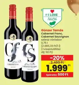 Spar Günzer Tamás Cabernet Franc, Cabernet Sauvignon ajánlat