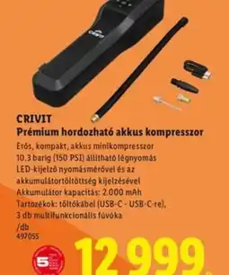 Lidl CRIVIT hordozhat akkus kompresszor ajánlat