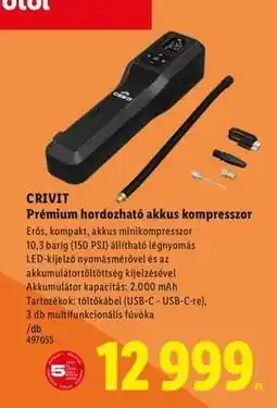 Lidl CRIVIT Prémium hordozható akkus kompresszor ajánlat