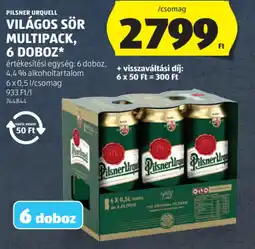 ALDI Pilsner Urquell világos sör multipack ajánlat