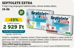 Mosoly patikák Septolete Extra Szopogató tabletta kóla, citrom-bodza ízben, 16 db ajánlat