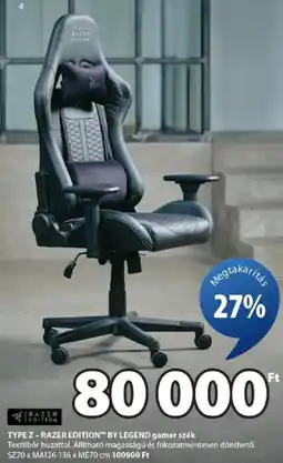 JYSK Type Z - Razer Edition by Legend Gamer szék ajánlat